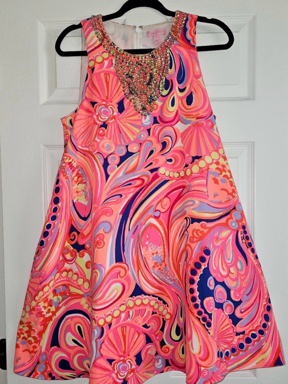 Lilly Pulitzer Neon Pink Multi-Color Beaded Shift Mini Dress